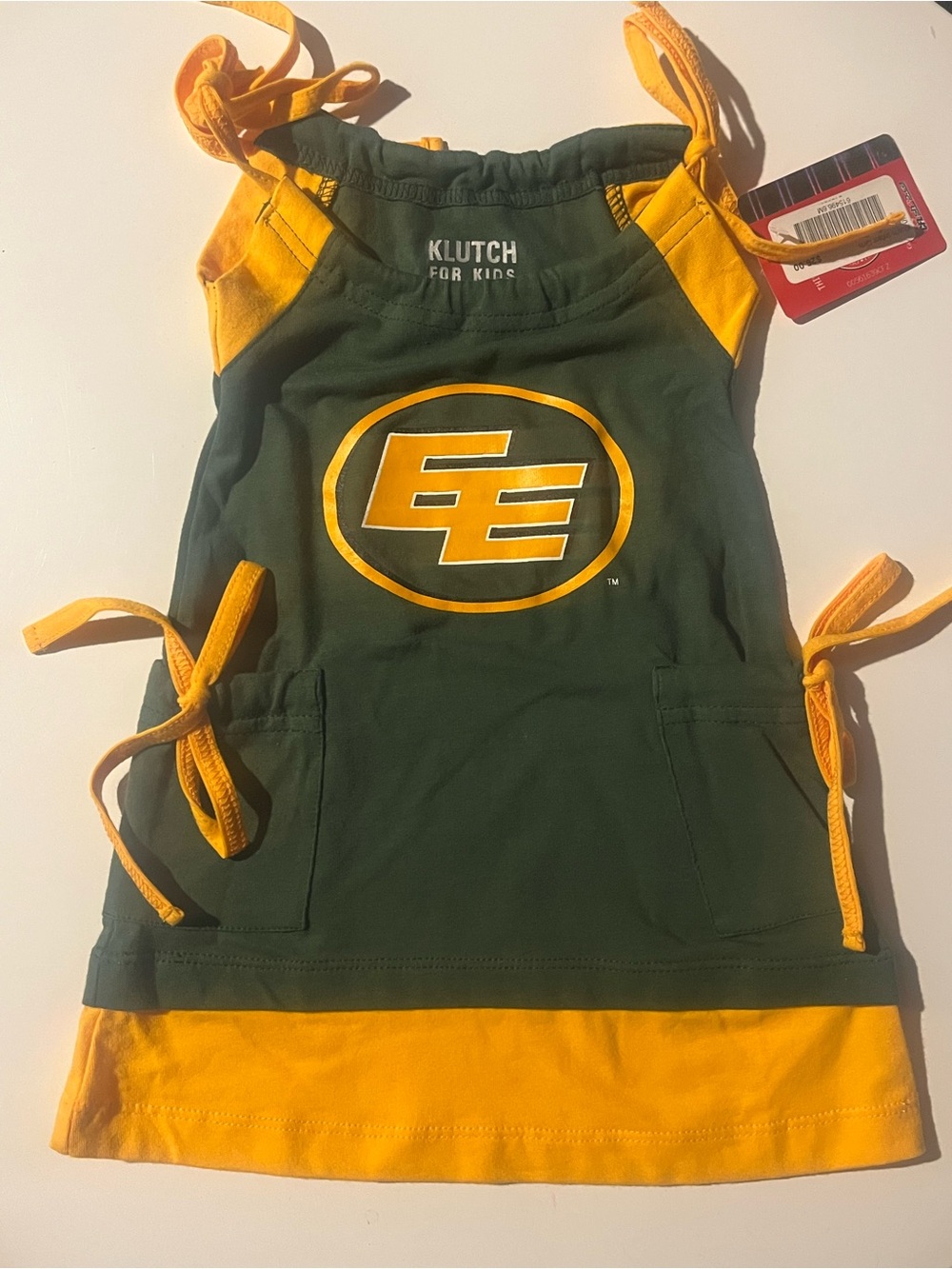 Edmonton Elks  branded Green and Gold Sleeveless Kids One-Piece w/Contrast Ties
